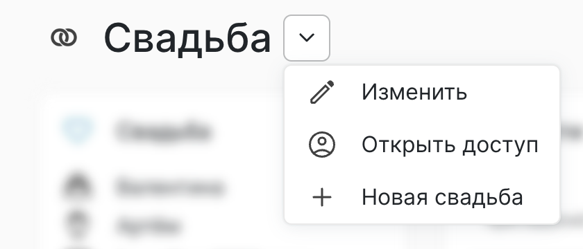 Контекстное меню свадьбы